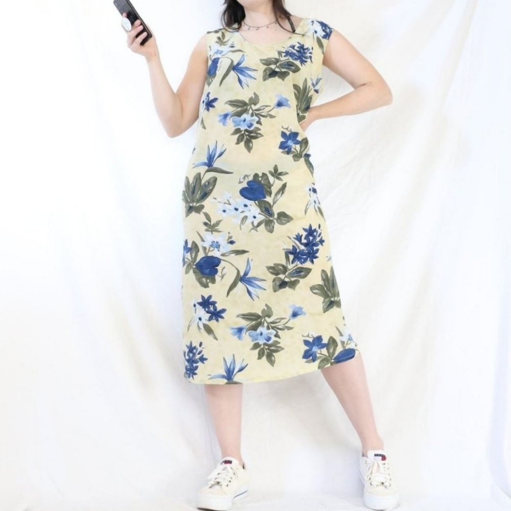 Vintage Gloria Vanderbilt 2Pc Floral Set Midi Dress Short Sleeve Cardigan Large